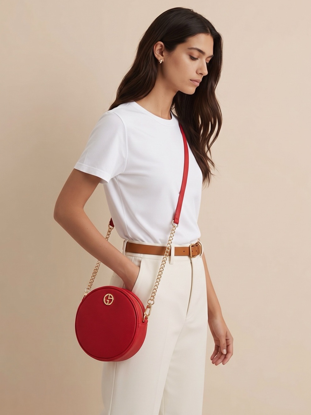 Repurpose, Emporio Armani,Red Crossbody Bag with Gold Chain